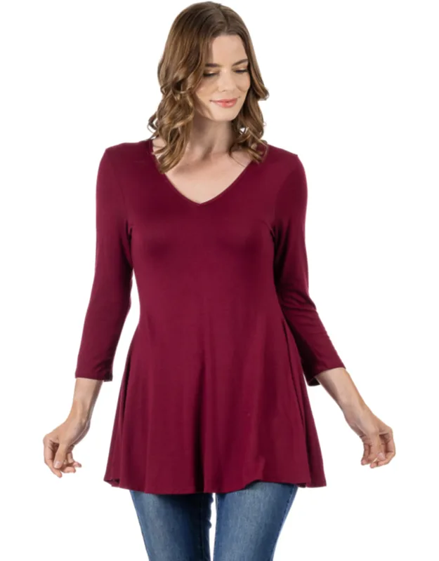 Three Quarter Sleeve V Neck Tunic Top
