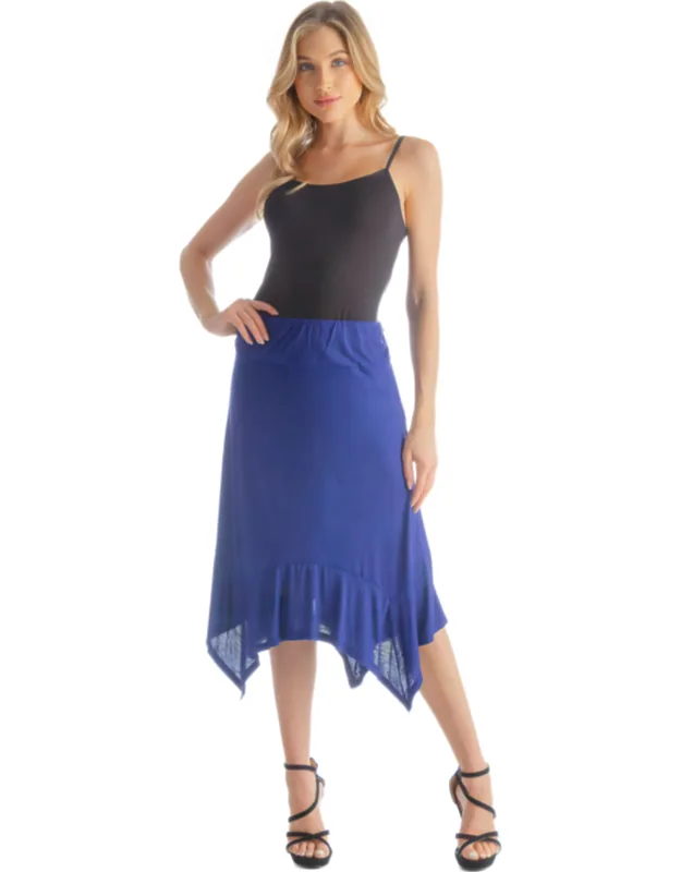 Solid Color Knee Length Elastic Waist Handkerchief Skirt