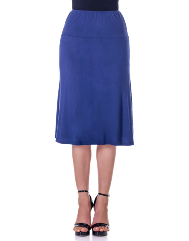 A Line Elastic Waist Knee Length Skirt