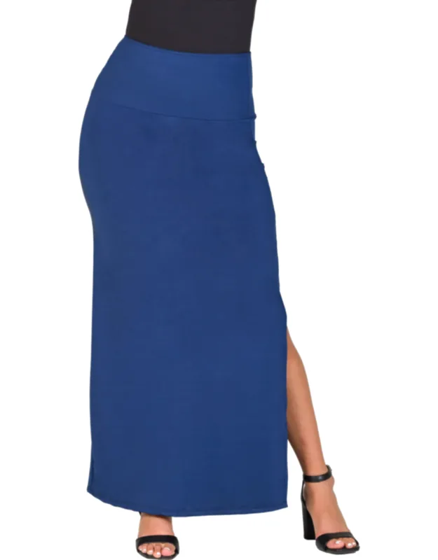 Versatile Side Slit Elastic Waist Maxi Skirt