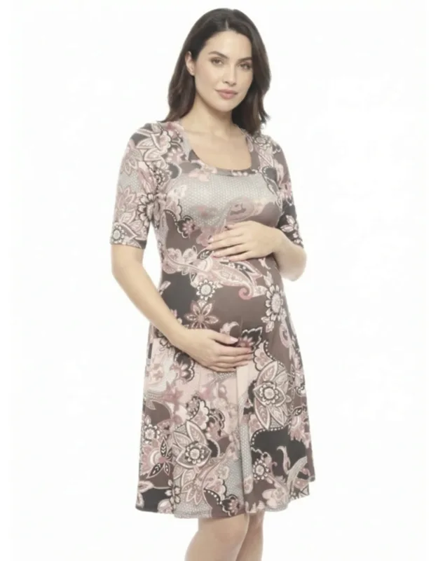 Maternity Paisley Scoop Neck Elbow Sleeve Knee Length Skater Dress
