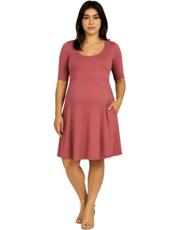 Maternity Scoop Neck Elbow Sleeve Knee Length Skater Dress
