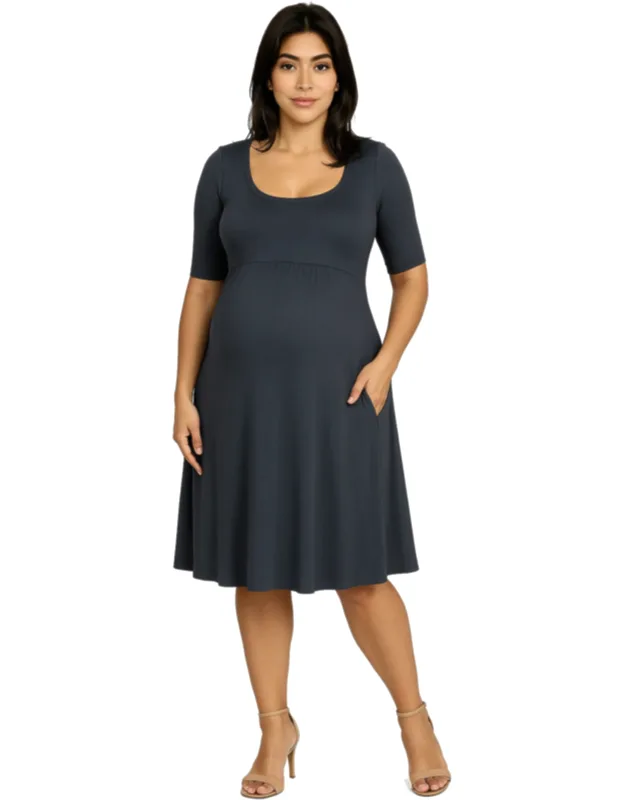 Maternity Scoop Neck Elbow Sleeve Knee Length Skater Dress