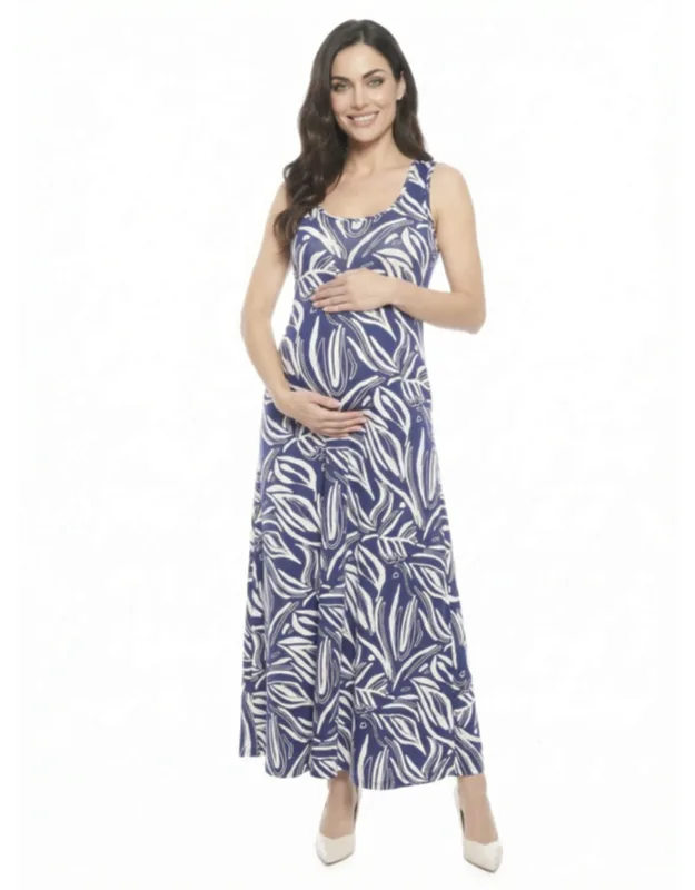 Maternity Abstract Sleeveless Scoop Neck A Line Pocket Maxi Dress