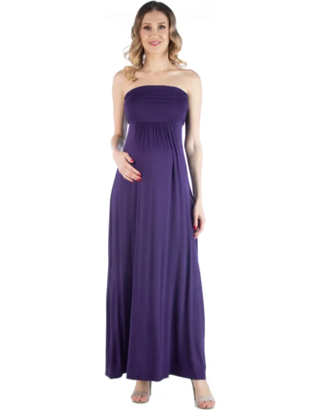 Maternity Strapless Empire Waist Ruched Detail Pleated Maxi Dress