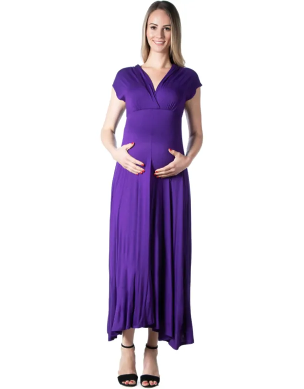 Maternity Cap Sleeve V Neck Empire Waist A Line Maxi Dress