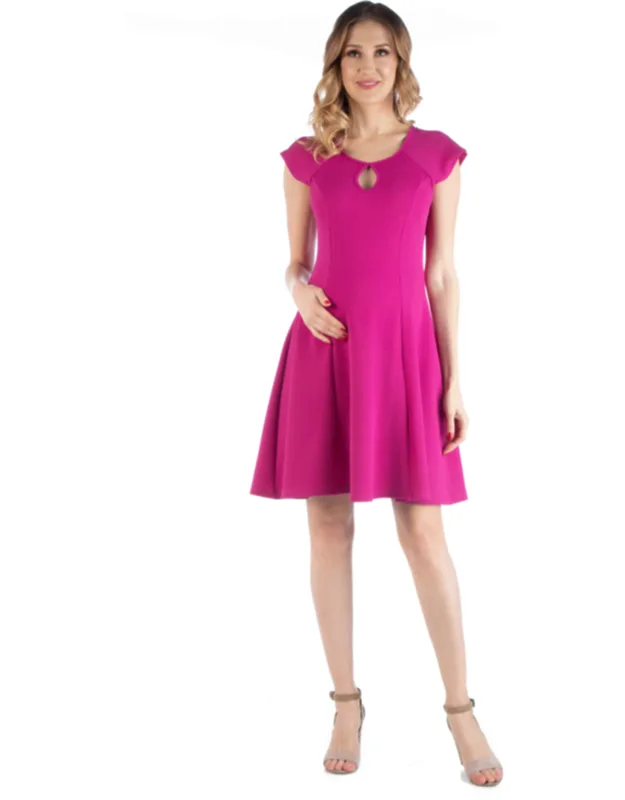 Maternity Scoop Neck Keyhole Detail Cap Sleeve Soft Flare Mini Dress