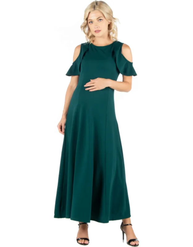 Maternity Ruffle Cold Shoulder A Line Maxi Dress