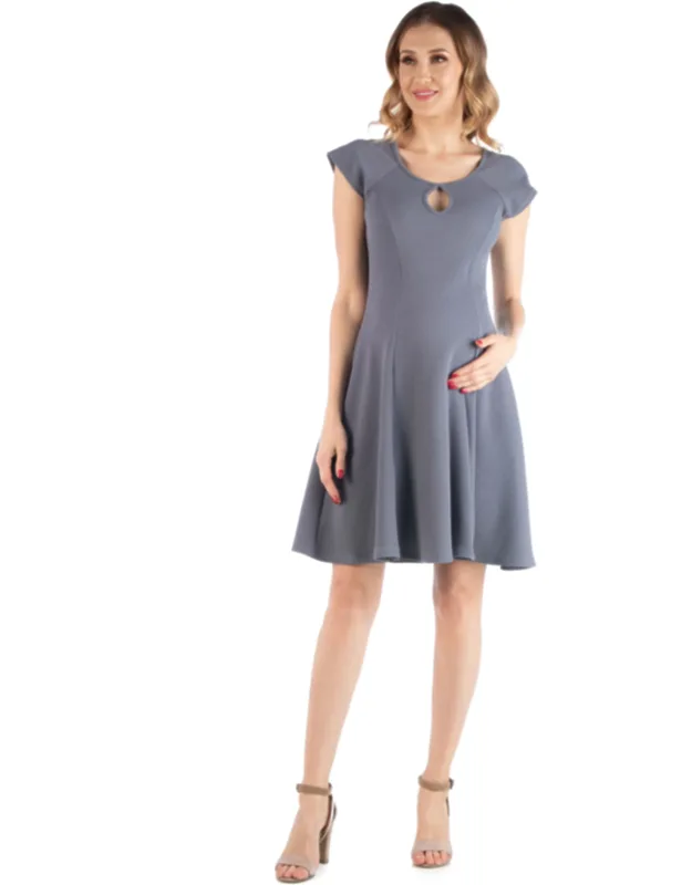 Maternity Scoop Neck Keyhole Detail Cap Sleeve Soft Flare Mini Dress