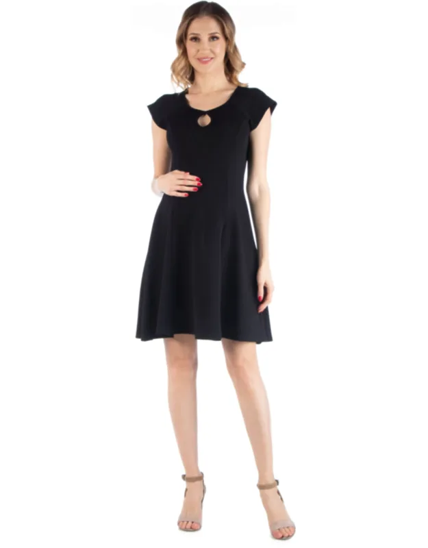 Maternity Scoop Neck Keyhole Detail Cap Sleeve Soft Flare Mini Dress