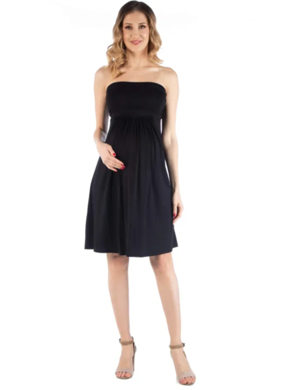 Maternity Strapless Pleated Empire Waist Knee Length Flared Mini Dress