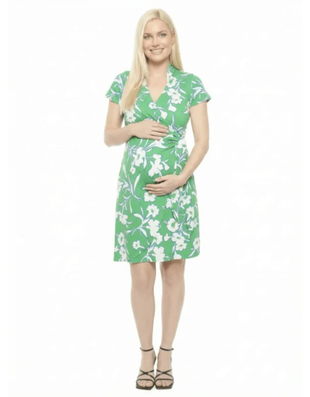 Maternity Floral Collar Knee Length Side Tie Wrap Dress