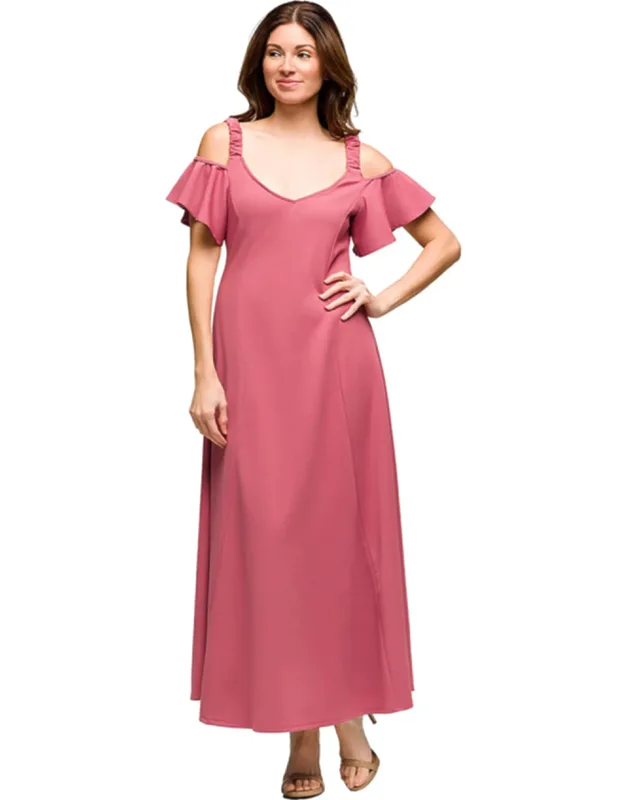 Maternity Scoop Neck Cold Shoulder Ruffle Sleeve A Line Maxi Dress
