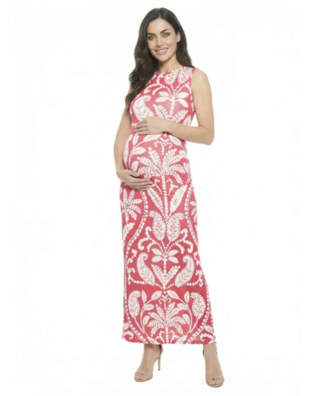 Maternity Paisley Sleeveless Side Slit Bodycon A Line Maxi Dress