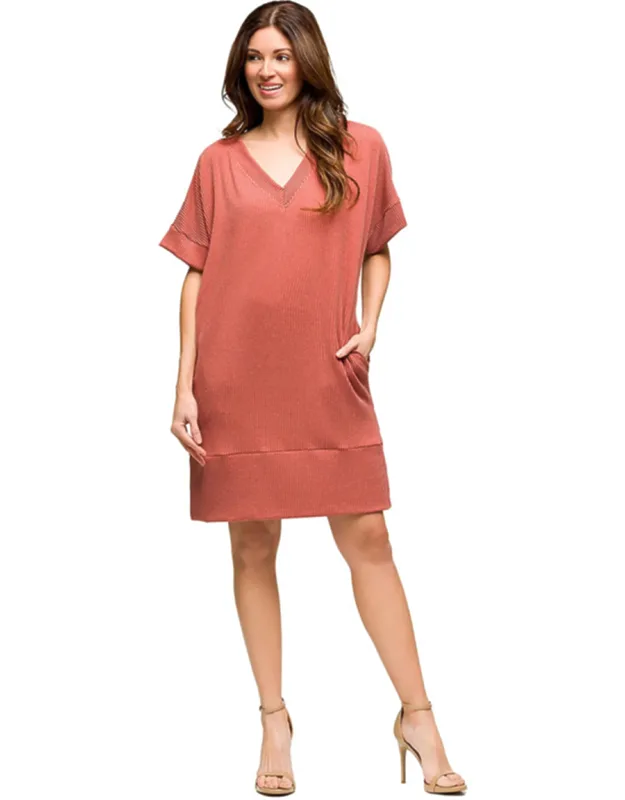 Maternity V Neck Loose Fit Short Sleeve Pocket T Shirt Dress
