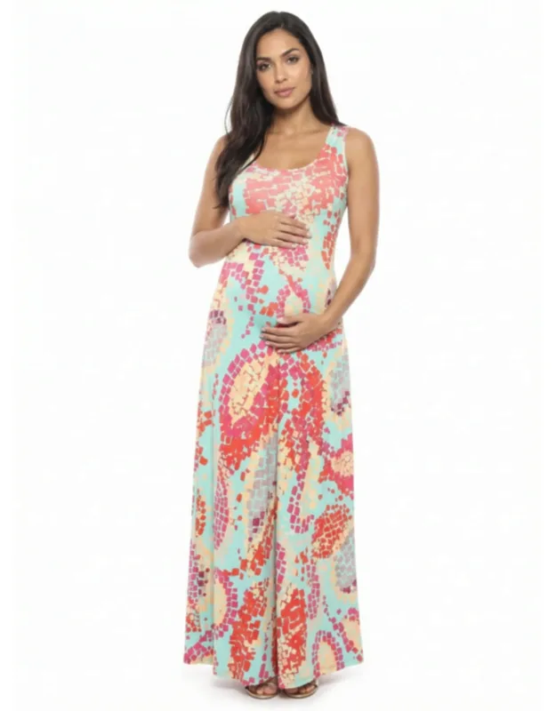 Maternity Abstract Scoop Neck Sleeveless A Line Maxi Dress