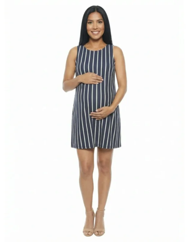 Maternity Striped Round Neck Sleeveless A Line Mini Shift Dress