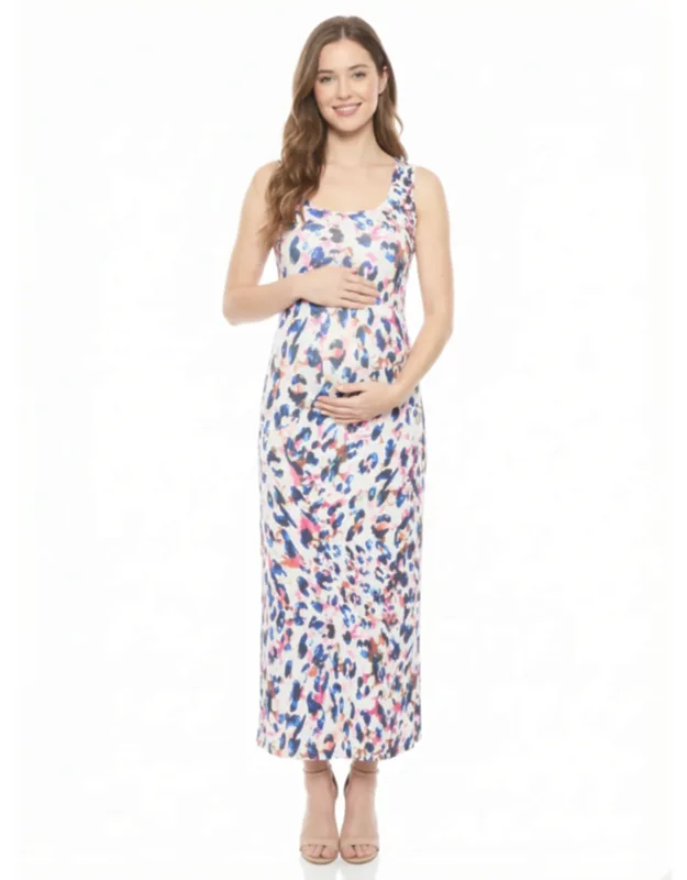Maternity Abstract Scoop Neck Sleeveless Tank Racerback Maxi Dress