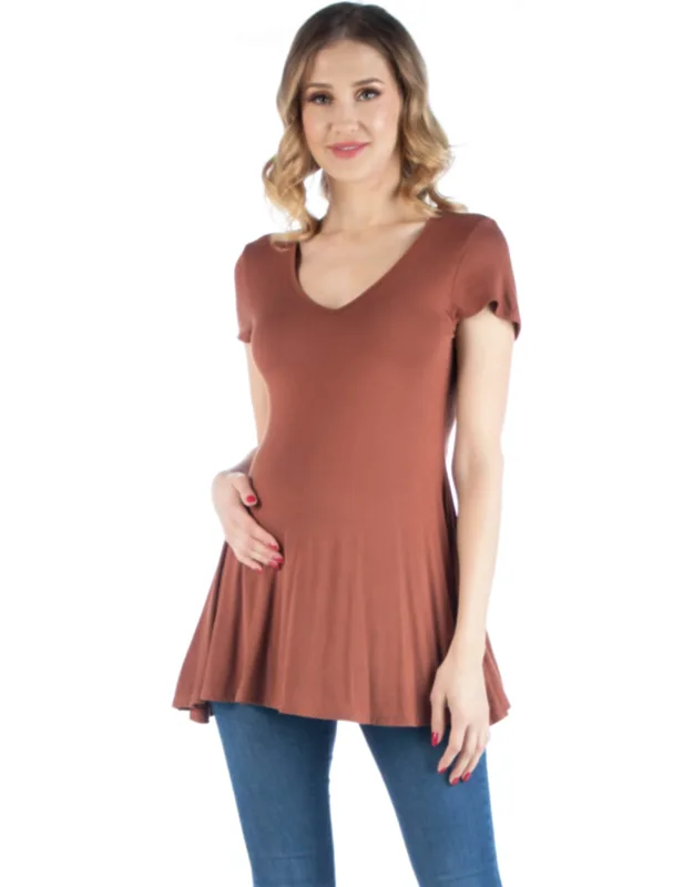 Maternity V Neck Short Sleeve Swing Tunic Top