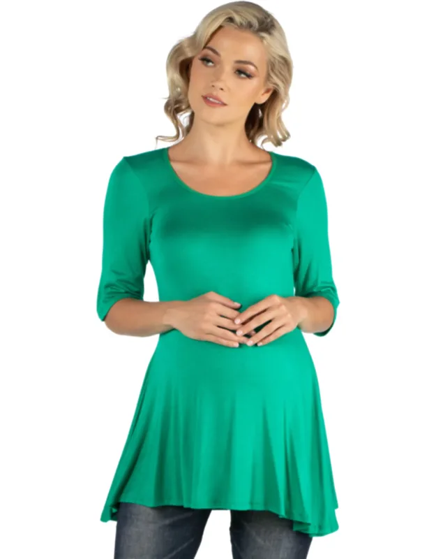 Maternity Scoop Neck Elbow Swing Flared Tunic Top