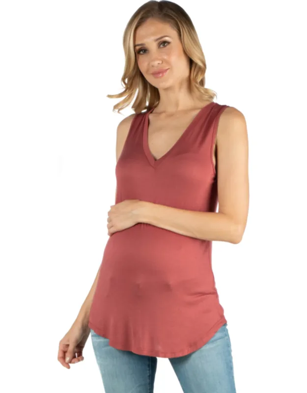 Maternity V Neck Sleeveless Round Hemline Tunic Tank Top