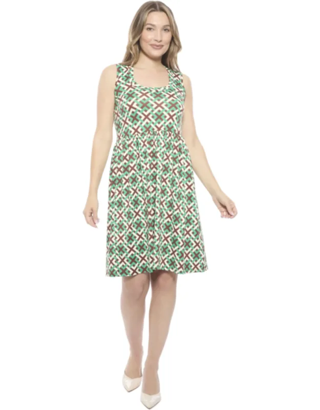 Geometric Sleeveless Fit And Flare Knee Length A-line Dress