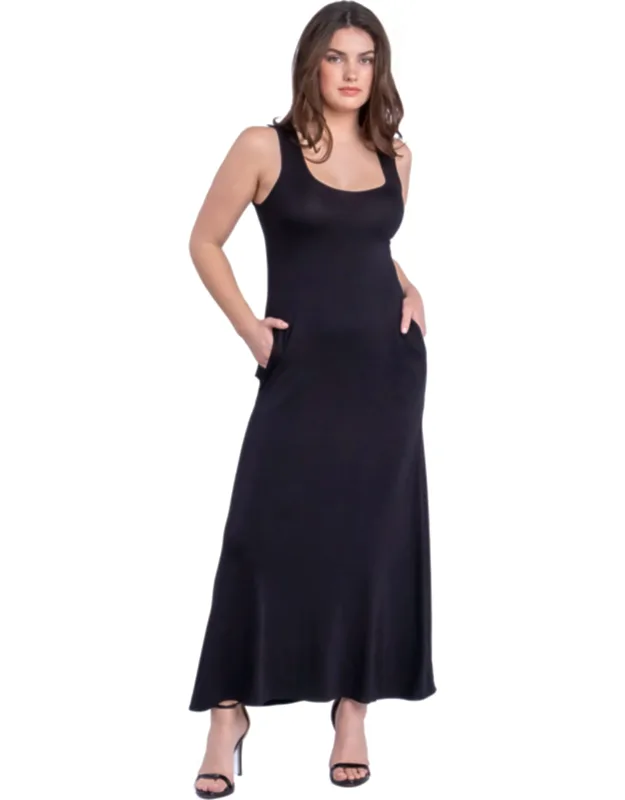 Scoop Neck Sleeveless A Line Pocket Maxi Dress