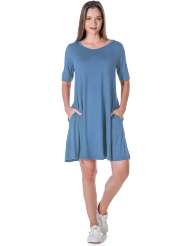 Round Neck Knee Length Soft Flare T-shirt Pocket Dress