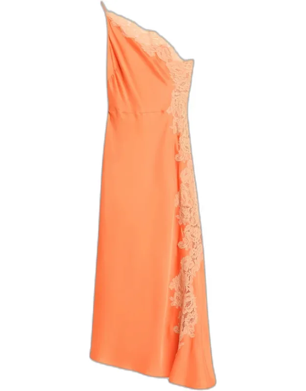 Lace-embroidered One-shoulder Slip Dress
