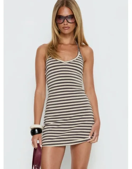 Klova Halter Mini Dress With Good Stretch And Stripe Print