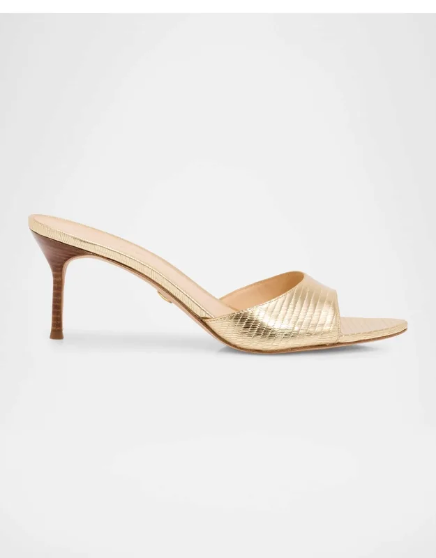 Embossed Metallic Leather Mid-heel Sandals