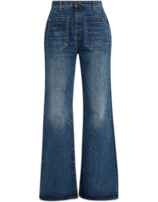 Patch-pocket Flare Denim Jeans