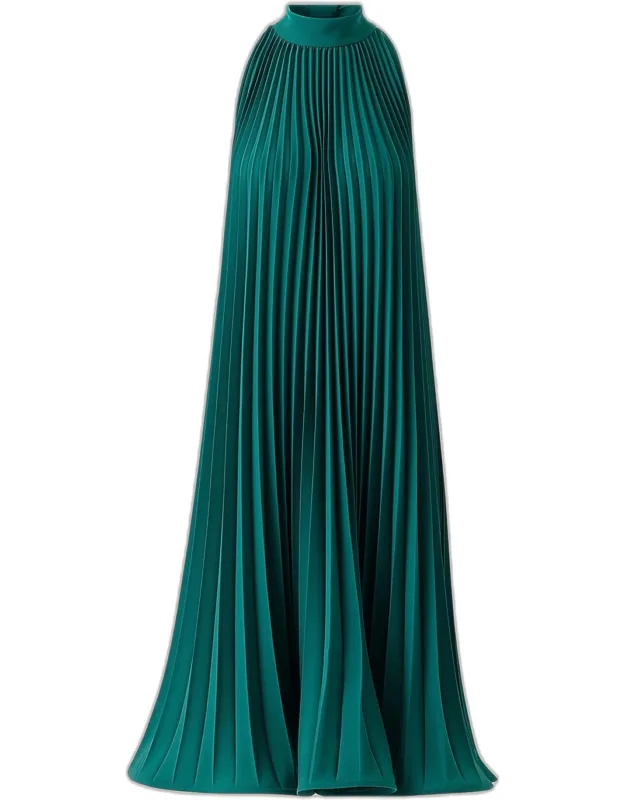 Plisse Crepe Sleeveless Halter Midi Dress