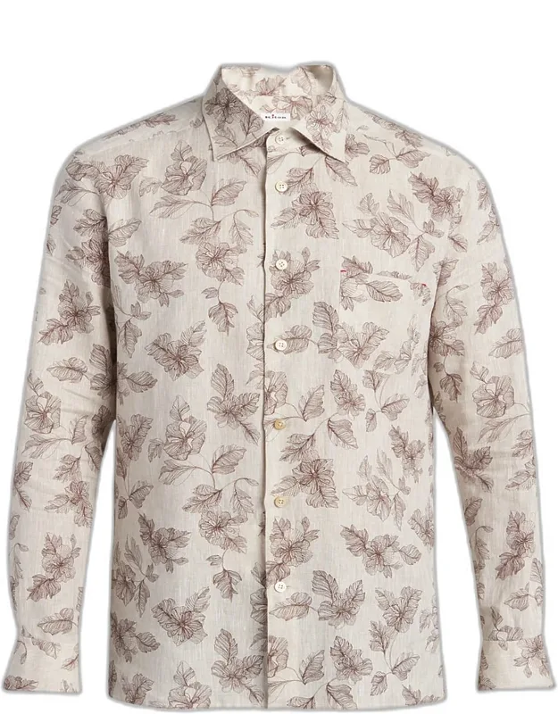 Floral Linen Button-down Shirt