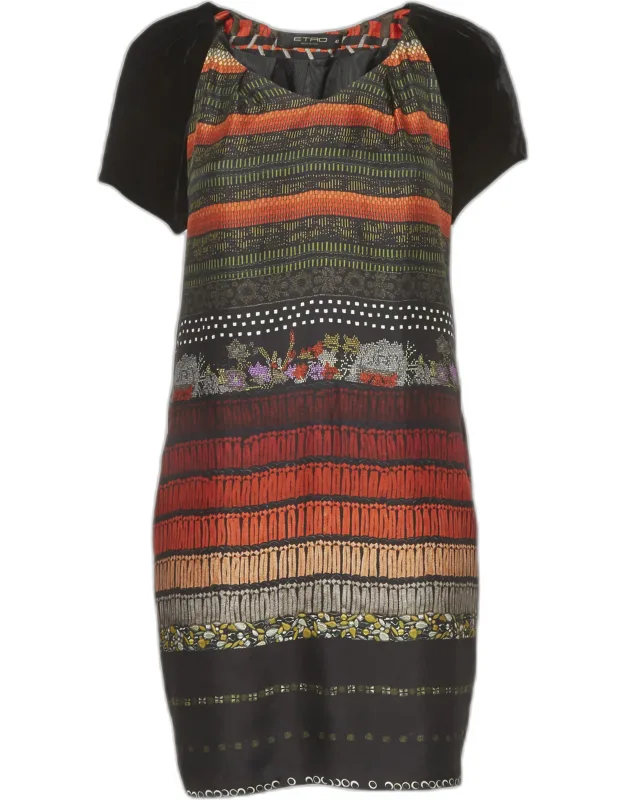 Abstract Print Silk Blend And Velvet Mini Dress