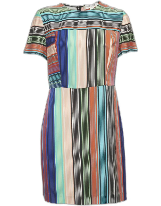 Multicolor Striped Crepe Short Dress