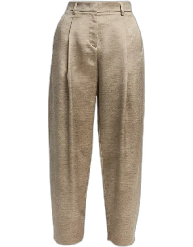 Pleated Silk Straight-leg Trousers