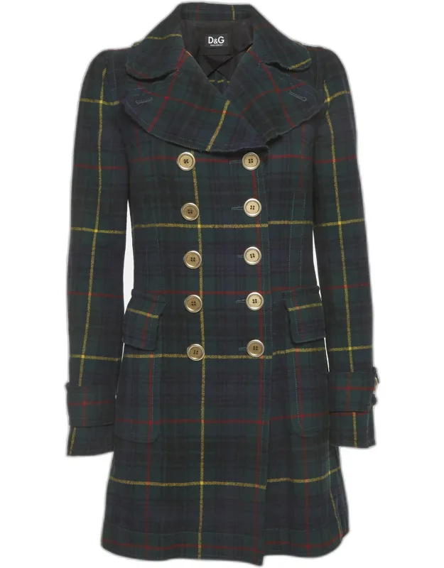 Check Wool Double Breasted Coat