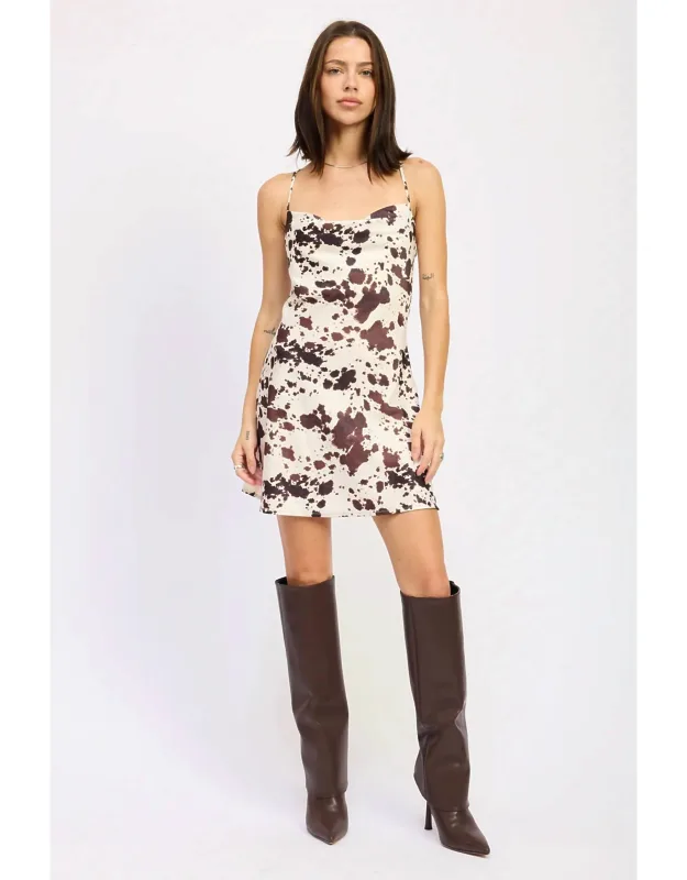 Cowl Neck Mini Satin Dress