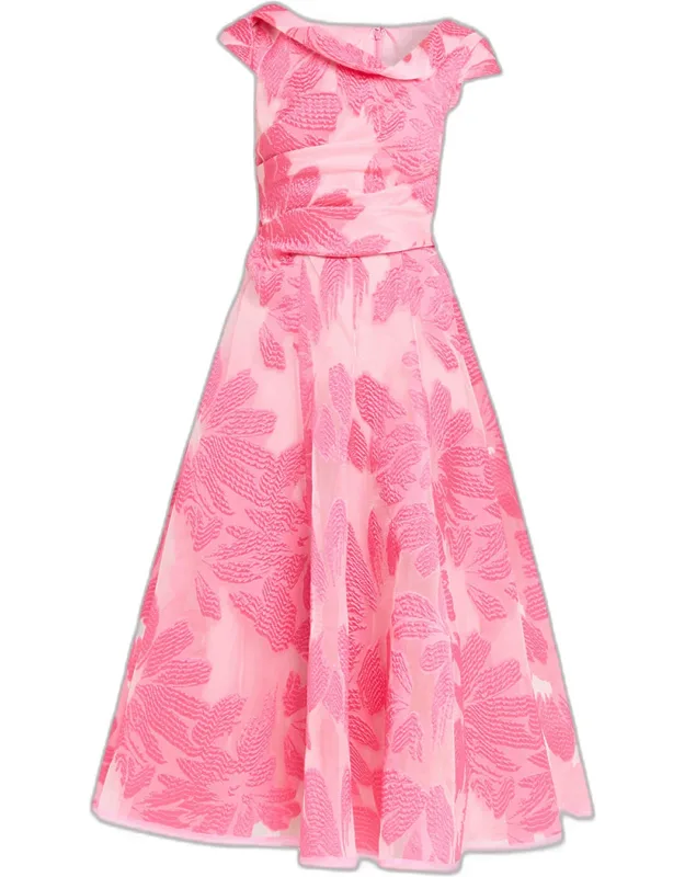 Floral Fil Coupe Cap-sleeve Midi Cocktail Dress