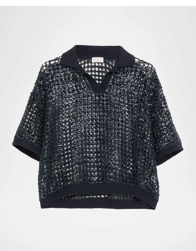 Paillette Net Polo Sweater