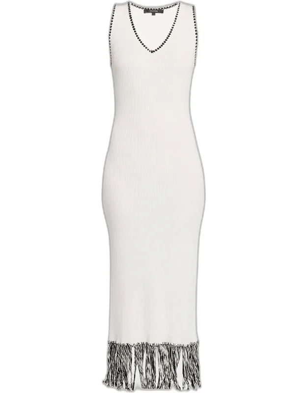 Fringe-hem Ribbed Midi Dress