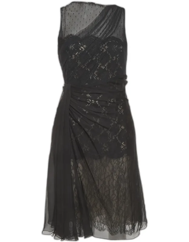 Lace And Chiffon Draped Midi Dress