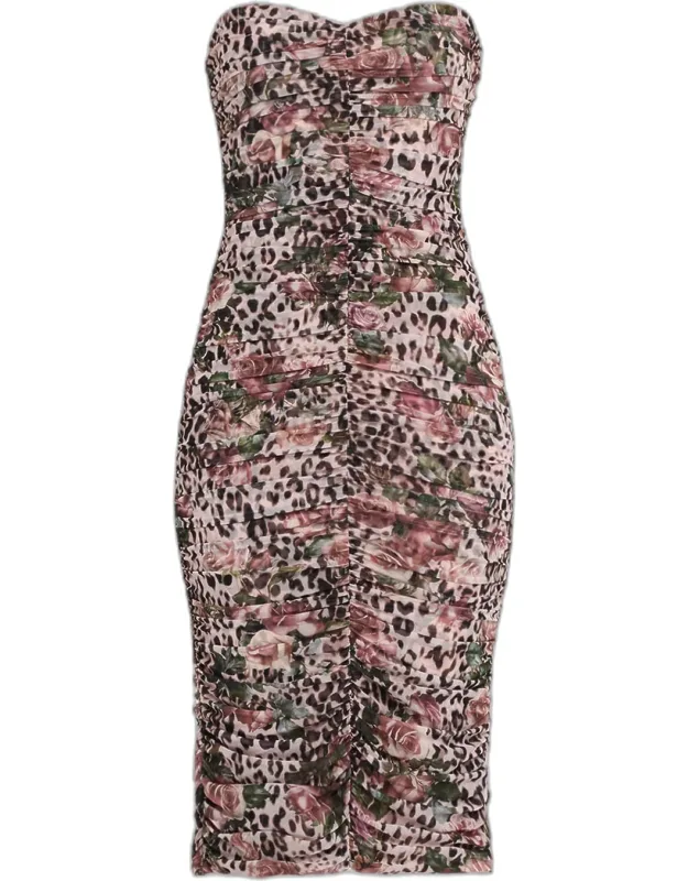 Ruched Strapless Midi Dress