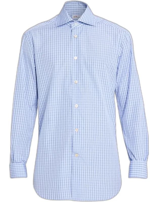 Cotton Grid Check Sport Shirt With Mother-of-pearl Buttons
