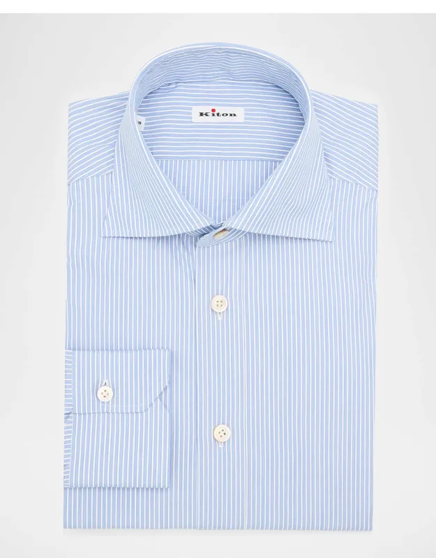 Cotton Fine Stripe Dress Shirt With Mother-of-pearl Buttons