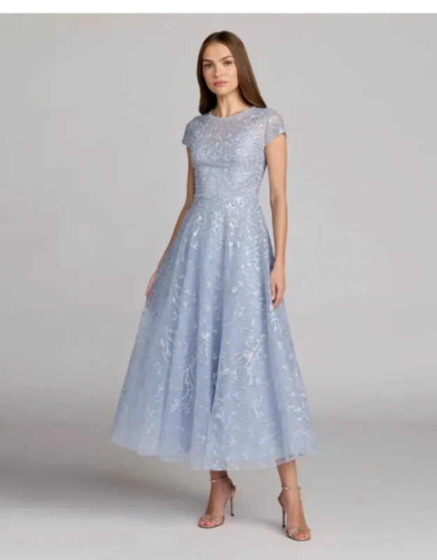 Embellished High Neck Cap Sleeve A Line Dress