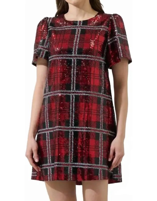 Sequin Plaid Mini Dress