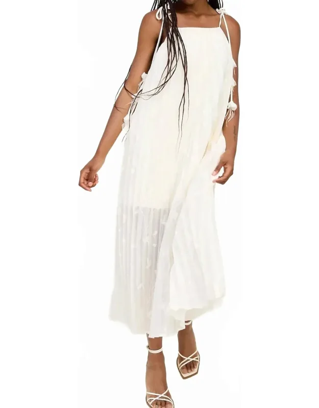 Pleated Embroidered Maxi Dress
