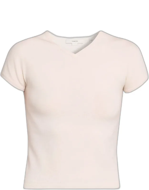 Cashmere-blend High V-neck Short-sleeve Sweater